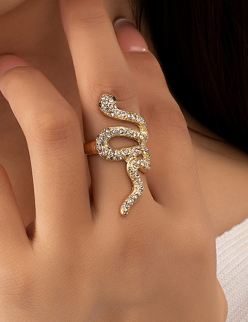 Fashion Gold Alloy Diamond Snake Ring