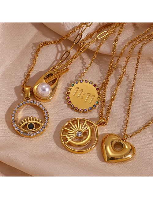 Fashion Rhinestone Sunflower 11:11 Pendant Necklace - Gold - Color Diamond Titanium Steel Diamond Number Medal Necklace