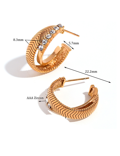 Fashion Rhinestone Herringbone Cross-stitching Earrings - Gold Titanium Steel Herringbone Chain C-shaped Earrings