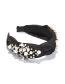 Fashion Black Fabric Pearl Round Bead Knotted Wide-brimmed Headband
