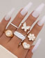 Fashion White Alloy Drip Oil Heart Flower Butterfly Ring Set