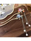 Fashion B Blue And Green Flowers Pure Copper Flower Pearl Tassel Hairpin