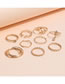 Fashion Gold Alloy Diamond Geometric Leaf Ring Set