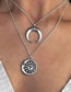 Fashion Silver Alloy Sun And Moon Disc Double Layer Necklace