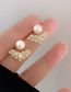 Fashion Gold Metal Diamond Petal Pearl Stud Earrings