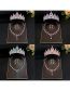 Fashion Gold Pink Crown + Necklace Earrings Alloy Diamond Geometric Earrings Necklace Crown Set