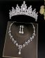 Fashion 03 Silver Crown + Necklace Ear Stitches Alloy Diamond Geometric Earrings Necklace Crown Set