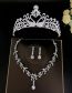 Fashion 01 Silver Crown + Necklace Earrings Alloy Diamond Geometric Earrings Necklace Crown Set