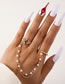 Fashion Gold Alloy Diamond Butterfly And Pearl Chain Mitten Ring