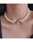Fashion Silver Alloy Pearl Beaded Diamond Planet Necklace