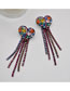 Fashion Color Alloy Diamond Claw Chain Tassel Heart Earrings