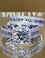 Fashion Silver Copper Inlaid Zirconia Geometric Ring Set