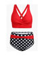Fashion Red Solid Color Printed High Waist Two-piece Swimsuit