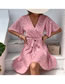 Fashion Pink Polyester V-neck Floral Short-sleeved Dress