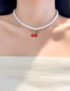 Fashion Necklace - White Alloy Drip Cherry Pearl Beaded Necklace