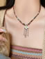 Fashion Necklace - Antique Silver Brown Alloy Geometric Beaded Tassel Necklace