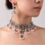 Fashion Color Alloy Diamond Hollow Drop Tassel Necklace And Earrings Set