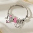 Fashion Pink Alloy Diamond Heart Swan Pendant Beaded Bracelet