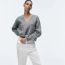 Fashion Grey Polyester Contrast Topstitch Knit Sweater