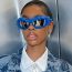 Fashion Blue Frame White Mercury Ac Shaped Sunglasses
