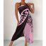 Fashion Pink Black Polyester Mesh Patchwork Printed Swimsuit Cover-up