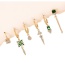 Fashion Dark Green Copper Inlaid Zirconium Geometric Pendant Chain Earrings 6-piece Set