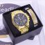 Fashion Black Face Mens Watch + National Pattern Bracelet + Box Stainless Steel Round Dial Watch + National Pattern Bracelet