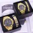 Fashion Black Face Women’s Watch+gold Leaf Bracelet+box Stainless Steel Round Dial Watch + Gold Leaf Bracelet