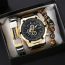Fashion Gold Watch + Bracelet 2 + Gift Box Stainless Steel Round Dial Mens Watch + Bracelet Bracelet Set