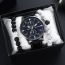 Fashion Brown Belt Watch + Black And White Beads + Box Stainless Steel Round Dial Mens Watch + Beaded Bracelet Set