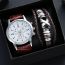 Fashion Black Plate And Brown Belt+x Bracelet+box Stainless Steel Round Dial Mens Watch + Leather Bracelet