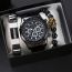 Fashion Black Watch + Bracelet 2 + Gift Box Stainless Steel Round Dial Mens Watch + Bracelet Set