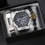 Fashion Silver Watch + 2 Bracelets + Gift Box Stainless Steel Round Dial Mens Watch + Bracelet Set