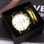 Fashion Gold Case Black Watch + Engraved Bracelet + Box Stainless Steel Round Dial Mens Watch + Engraved Bracelet
