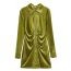 Fashion Green Cotton Velvet Lapel Smocked Skirt