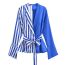 Fashion Blue Cotton Color-block Striped Lace-up Shirt