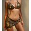 Fashion Gold Polyester Halter Neck Split Swimsuit Bikini Three Piece Set