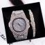 Fashion Gold Watch+gold Bracelet+box Stainless Steel Diamond Round Dial Watch + Round Bracelet