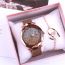 Fashion Purple Watch Set Stainless Steel Diamond Round Dial Watch + Love Bracelet