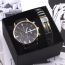 Fashion Black Shell And Black Face Watch+silver Bracelet+box Stainless Steel Round Dial Mens Watch + Bracelet Set