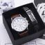 Fashion White Plate Brown Belt Stainless Steel Round Dial Mens Watch