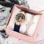 Fashion Green Watch + Bracelet + Gift Box Stainless Steel Round Dial Watch + Diamond Flower Bracelet Set