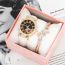 Fashion Pink Watch+bracelet+gift Box Stainless Steel Round Dial Watch + Diamond Flower Bracelet Set