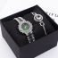 Fashion Silver Watch + Silver Di Style Bracelet + Box Stainless Steel Diamond Round Dial Watch + Bracelet Set