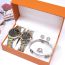 Fashion Mens Watch + Womens Watch + White Bracelet + Earrings + Ring + Box Stainless Steel Round Dial Watch + Bracelet Earrings Ring Set