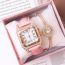 Fashion Black Watch+bracelet+box Stainless Steel Diamond Square Dial Watch + Bracelet Set