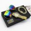Fashion Gold Watch+gold Bracelet+gift Box Stainless Steel Diamond Round Dial Mens Watch + Bracelet