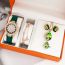Fashion Green Watch + Bracelet + Green Diamond Necklace + Earrings + Ring + Box Stainless Steel Diamond Round Dial Watch + Bracelet + Earrings Necklace And Ring Set