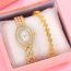 Fashion Rose Gold Watch + Rose Gold Bracelet Stainless Steel Diamond Oval Dial Watch + Bracelet Set