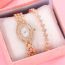 Fashion Rose Gold Watch + Rose Gold Bracelet + Box Stainless Steel Diamond Oval Dial Watch + Bracelet Set